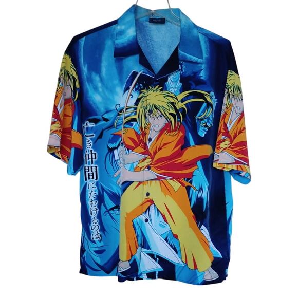 Vintage Button Up Shirt Men's XL Rurouni Kenshin Samurai X To My Fallen Comrades - Picture 1 of 7